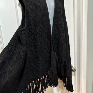 DKNY Black Wool/Mohair Knit Fringed Wrap/Sweater (NWOT)